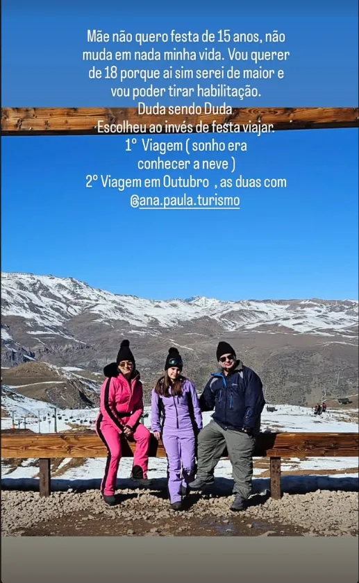 Story de Duda marcando a Ana Paula Turismo