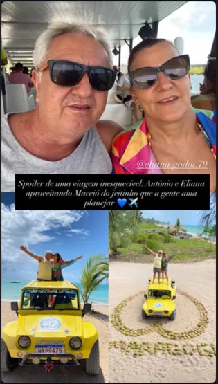 Story de Eliana e Antônio marcando a Ana Paula Turismo
